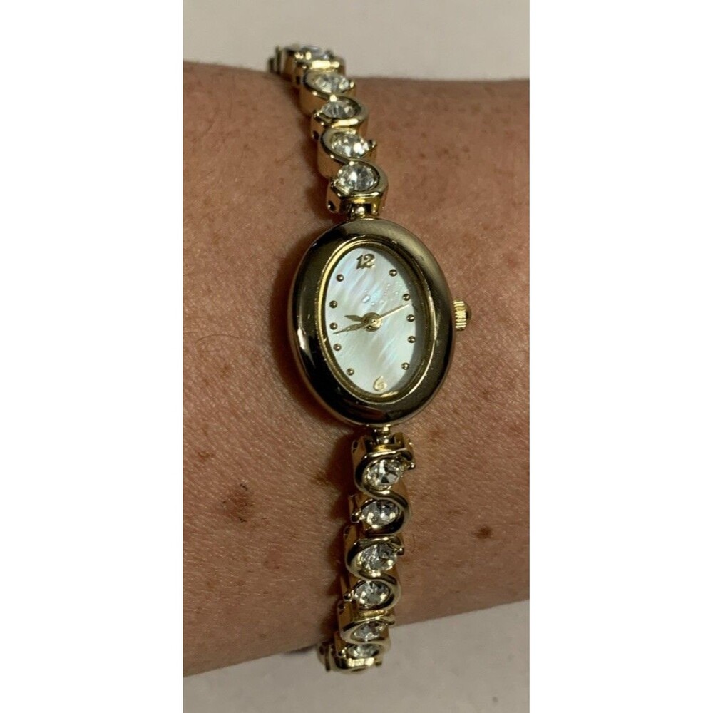 Christian Benet Bracelet Watch Mother of Pearl Dial Crystal Rhinestone Band